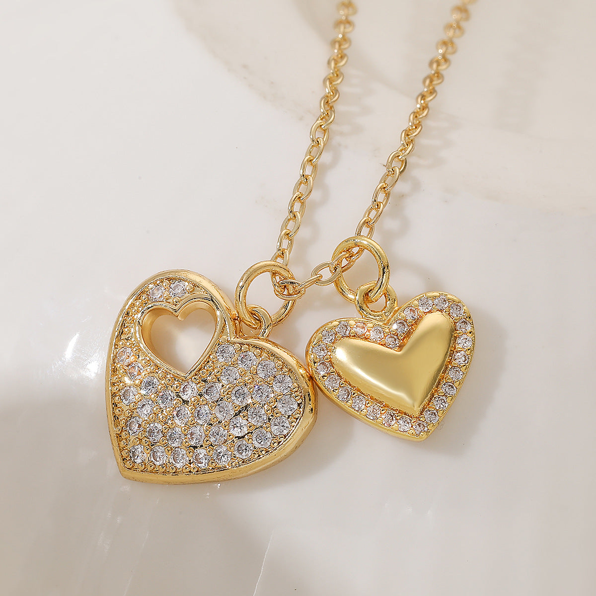 Minimalist Elegant 18K Gold Plated Brass Heart Pendant Necklace with Cubic Zirconia for Women