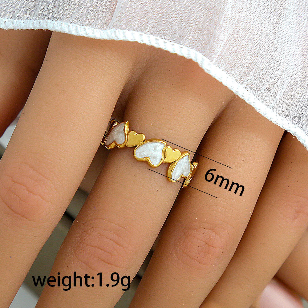 Anello vintage geometrico rotondo in acciaio al titanio con intarsio in smalto e placcatura in oro per donna