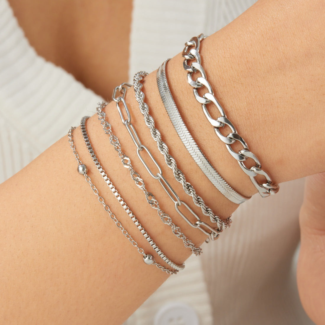 Punk Minimalist Gold Plated Stainless Steel Multi-Chain Bracelet Set for Women