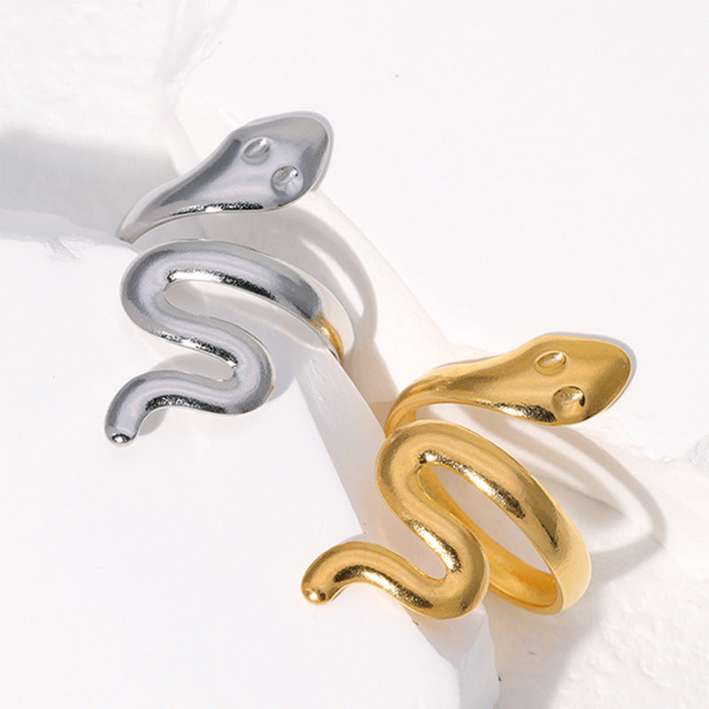 Adjustable Snake-Shaped Stainless Steel Ring for Men and Women with Plated Finish