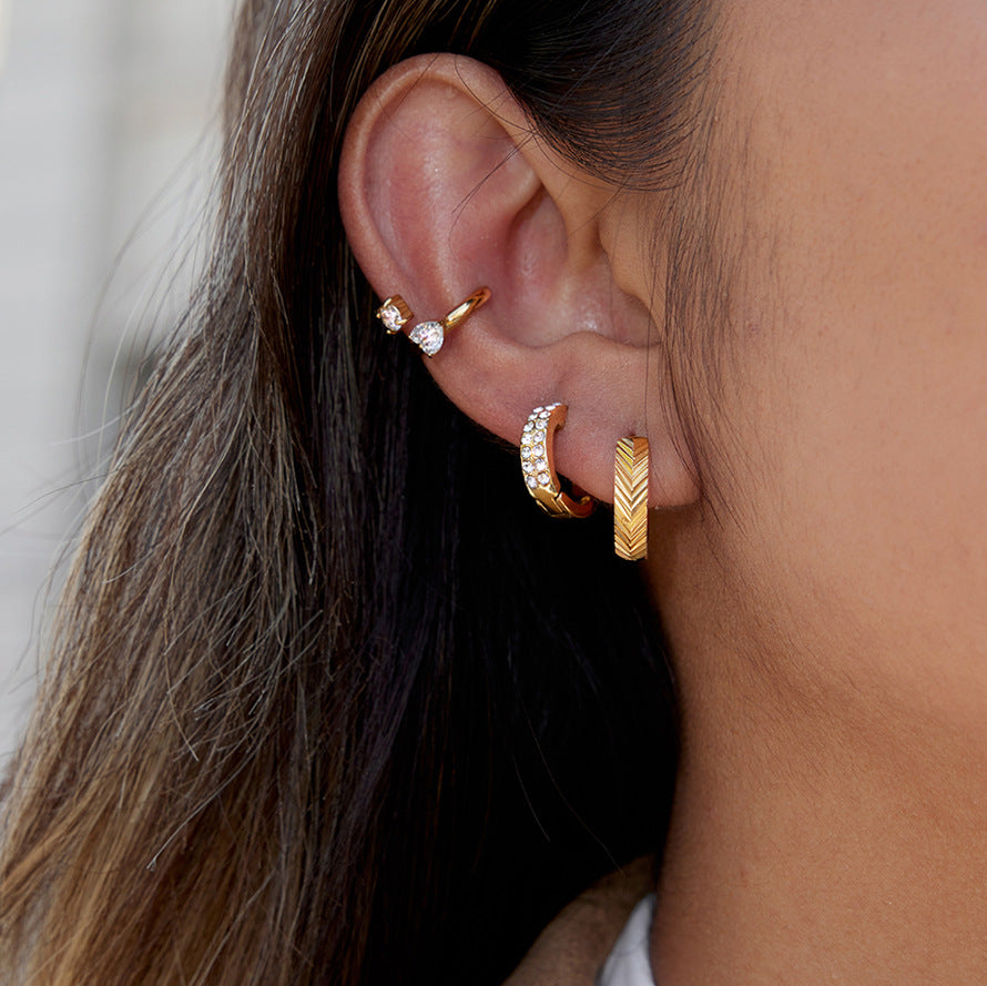 Aretes de aro geométricos de moda de acero inoxidable chapado en oro de 18 quilates para mujer