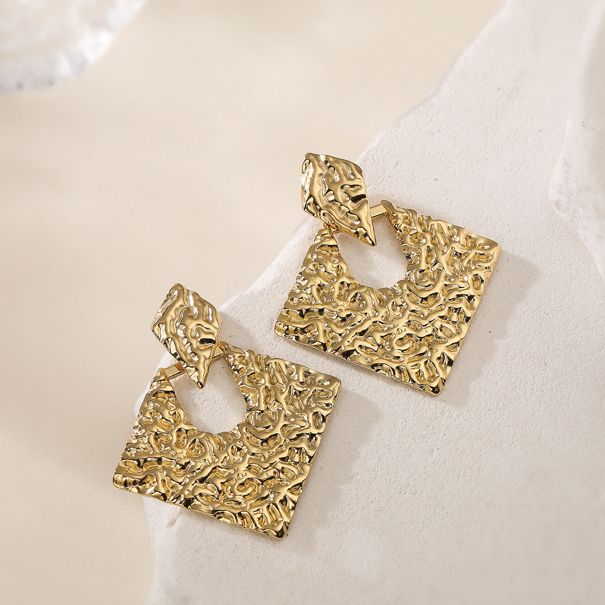 Minimalist Elegant 18K Gold Plated Geometric Stainless Steel Drop Earrings for Women