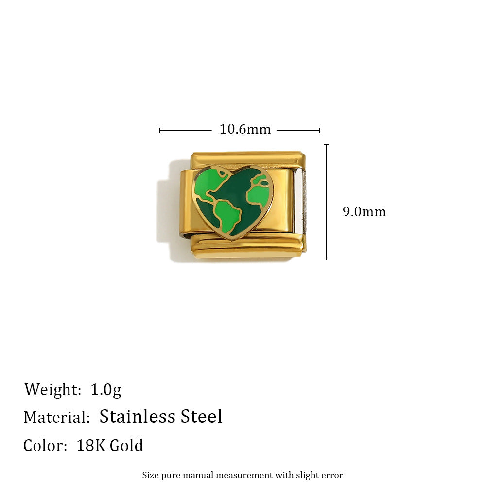 Elegant 18K Gold Plated Drip Oil Square Stainless Steel Charm Bar for Women