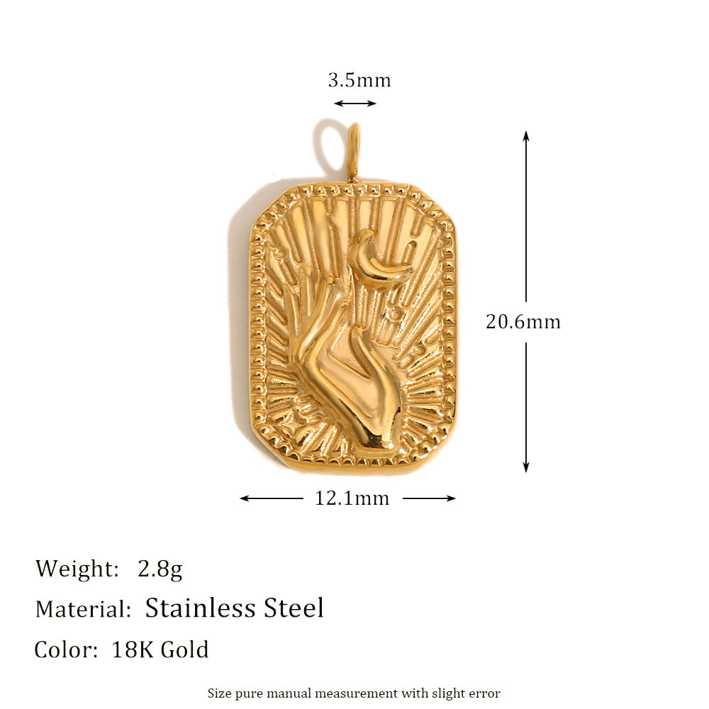 Geometric Fashion Pendant for Women Stainless Steel with 18K Gold Plating Teardrop Rose and Square Brick Design