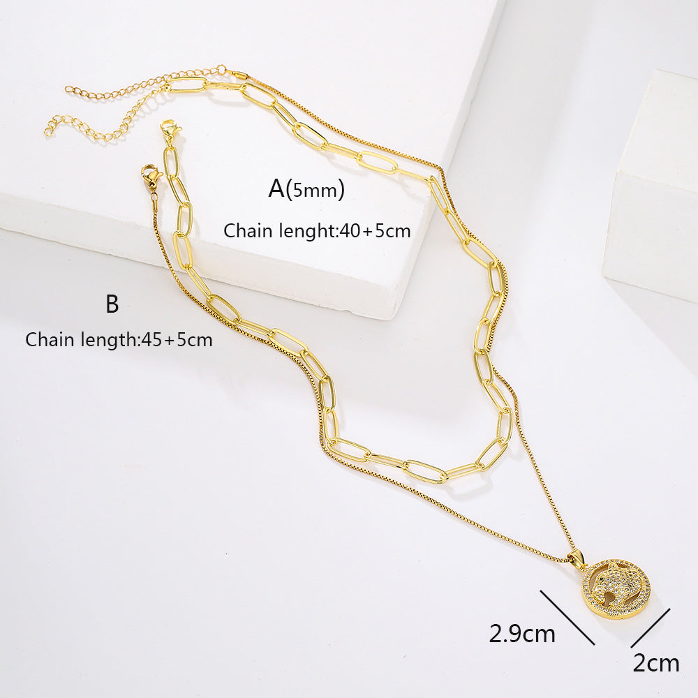 Minimalist Leopard Pendant Necklace in Copper with 18K Gold Plating and Micro-Pave Zirconia for Women