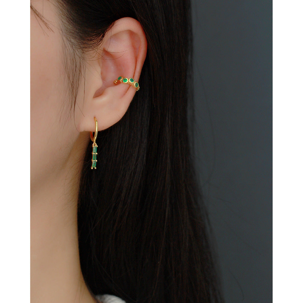 Minimalist Geometric Rectangular S925 Sterling Silver Hoop Earrings with Zircon Inlay for Women