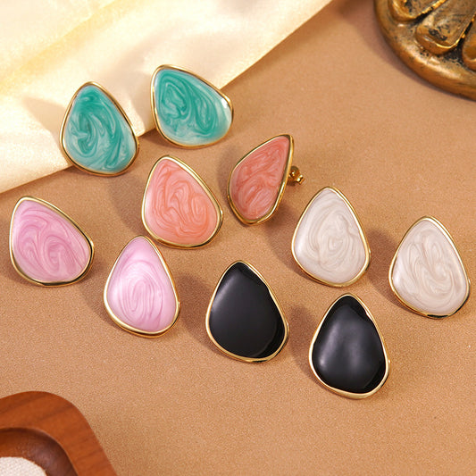 Casual Elegant Geometric Drip Oil Stainless Steel Earrings for Women