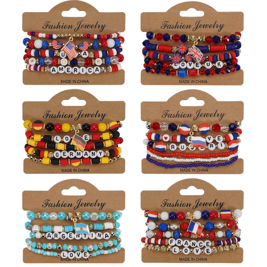 Bracciale Unisex con Perline in Vetro con Motivo Bandiera Vintage Boema