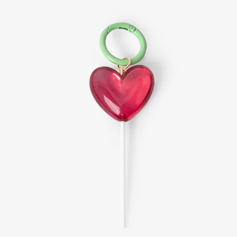 Sweet Solid Color Resin Heart Teardrop Bag Charm with Plated Beads and Rope