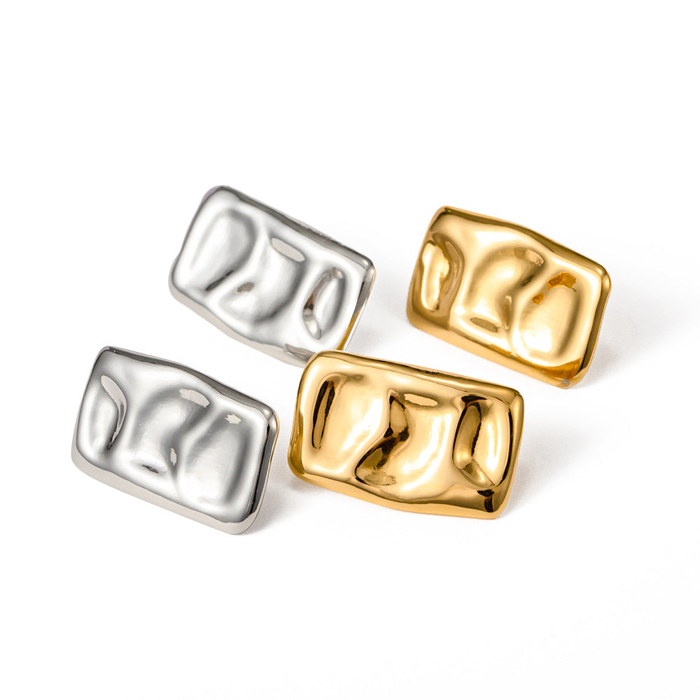 Minimalist Geometric Titanium Steel Earrings with 18K Gold Plating Square Hammered Texture Hypoallergenic Studs for Women