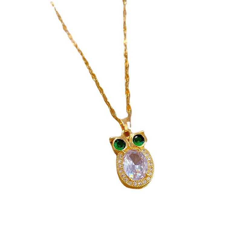 Owl-Shaped Minimalist Titanium Steel Necklace for Women with Plated Finish and Delicate Locket Chain