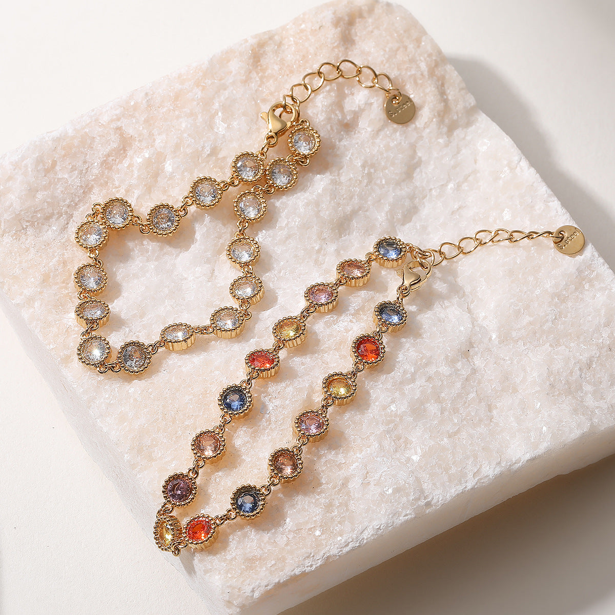 Minimalist Luxury 18K Gold Plated Geometric Stainless Steel Bracelet with Cubic Zirconia for Women