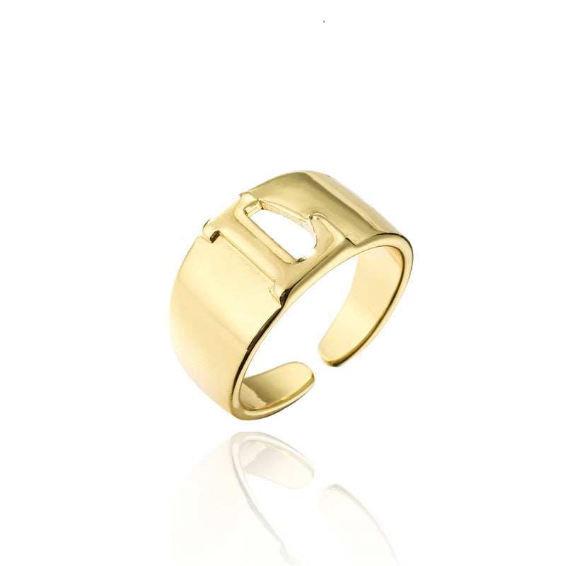 18K Gold Plated Brass Letter Ring Adjustable Open Design for Women
