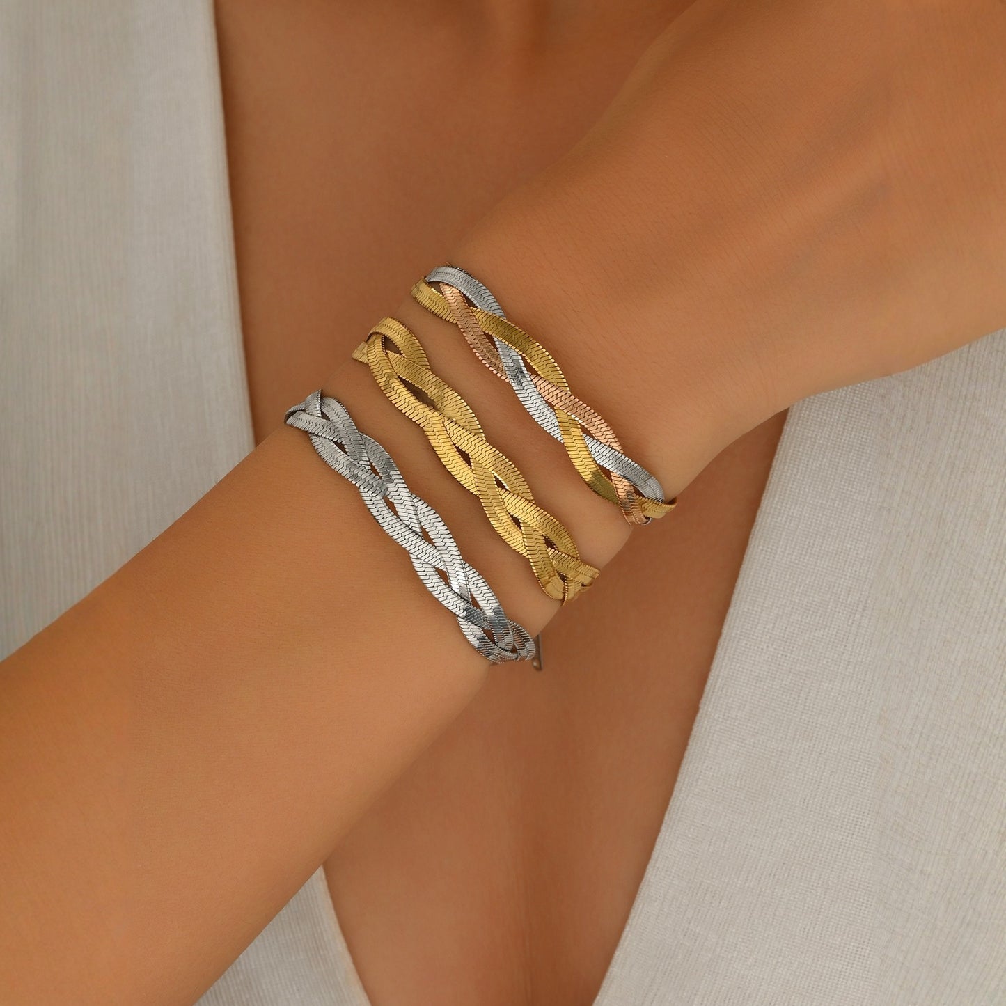 Bracciale da donna Sweet Streetwear in acciaio al titanio con catena a serpente geometrica rotonda intrecciata