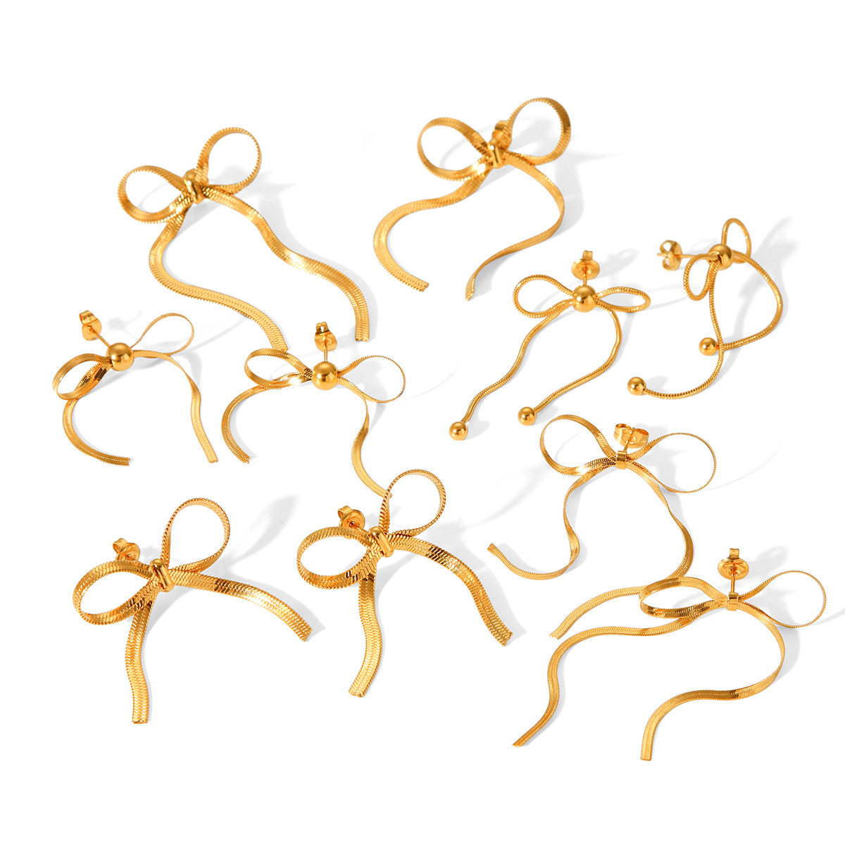 Fashion 18K Gold Plated Stainless Steel Bow Knot Geometric Stud Earrings for Women