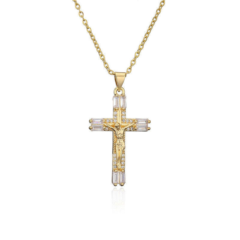 Geometric 18K Gold Plated Brass Cubic Zirconia Pendant Necklace Cable Chain