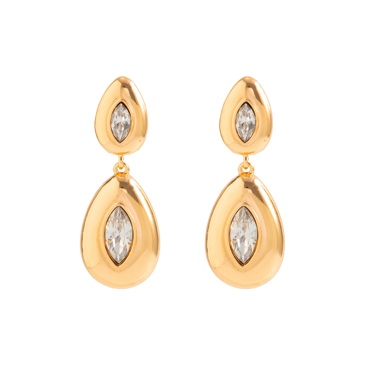 Luxury Elegant Geometric Teardrop Rhinestone Plated Zinc Alloy Earrings for Women