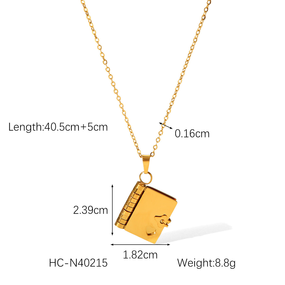 Collana con ciondolo a forma di libro minimalista con design a cuore aperto in acciaio inossidabile e acciaio al titanio, catena a medaglione elettroplaccata per donna