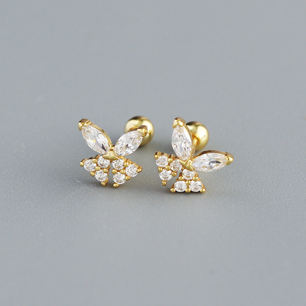 Sweet-Edgy Butterfly-Shaped S925 Sterling Silver Stud Earrings with Rhinestone Inlay for Women