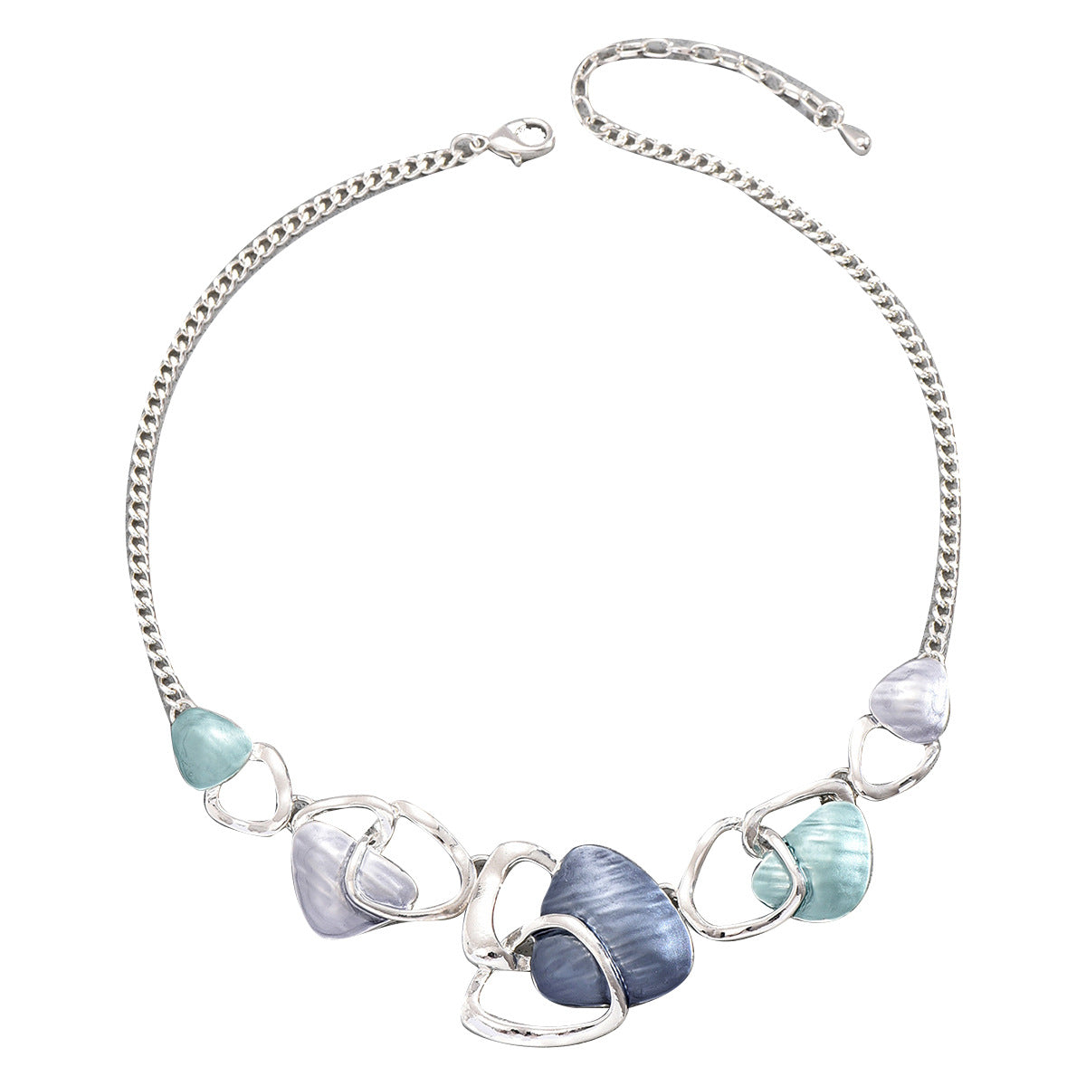 Fashionable OL Style Round Enamel Pendant Necklace and Stud Earrings Set for Women with Irregular Design and Clavicle Chain