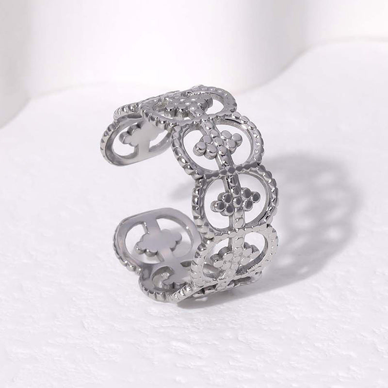 Vintage Adjustable Stainless Steel Geometric Open Ring for Women with Plated Finish