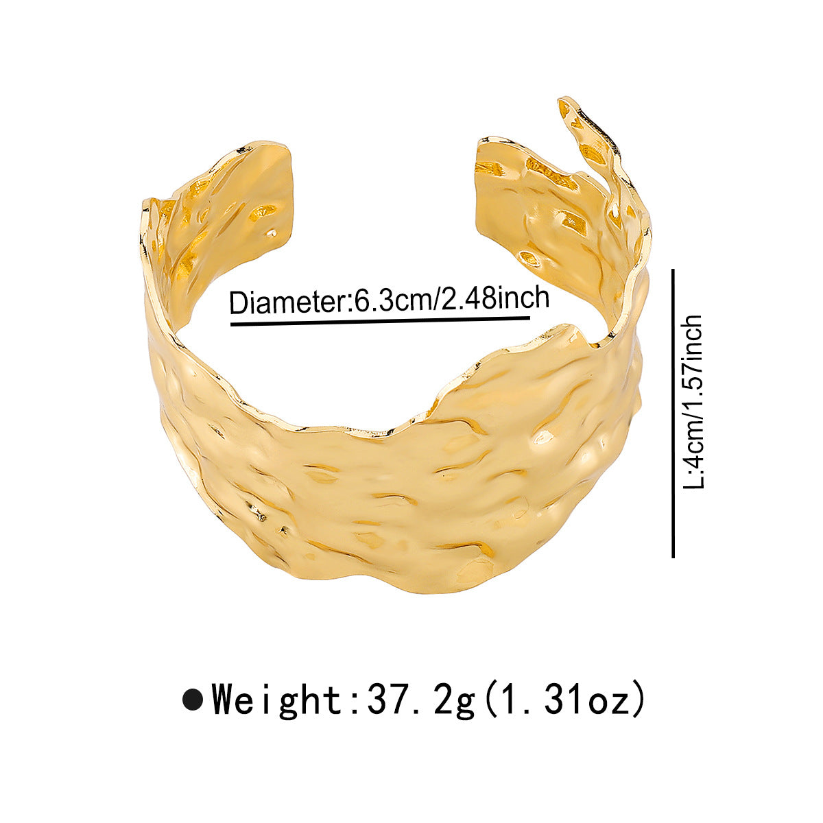 Pulsera tipo esclava ancha de metal plegado vintage de forma irregular con acabado galvanizado