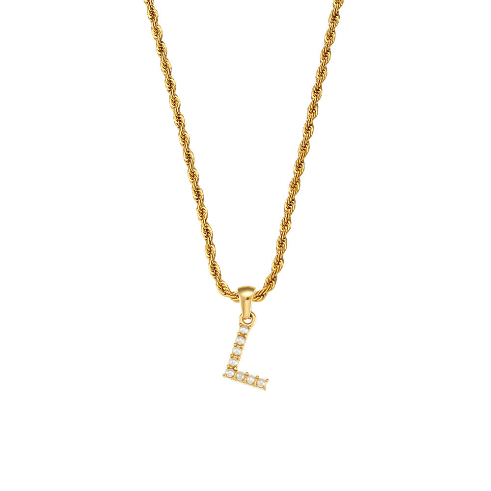 Fashionable Minimalist Letter Pendant Necklace for Women Stainless Steel Twisted Chain with 18K Gold Plating