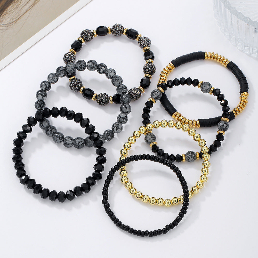Bohemian Multi-Layer Geometric Glass Bead Rhinestone Bracelet for Women