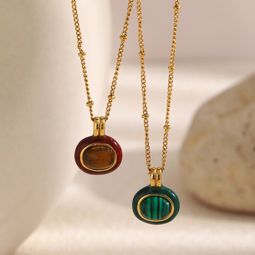 Elegant Vintage 18K Gold Plated Stainless Steel Round Geometric Pendant Necklace for Women