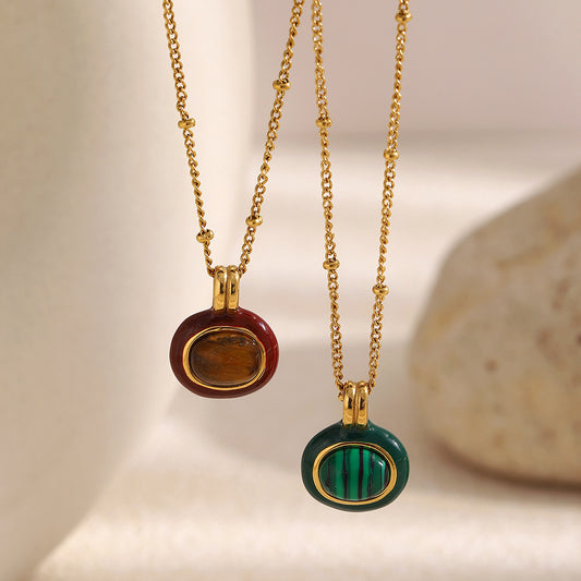 Elegant Vintage 18K Gold Plated Stainless Steel Round Geometric Pendant Necklace for Women