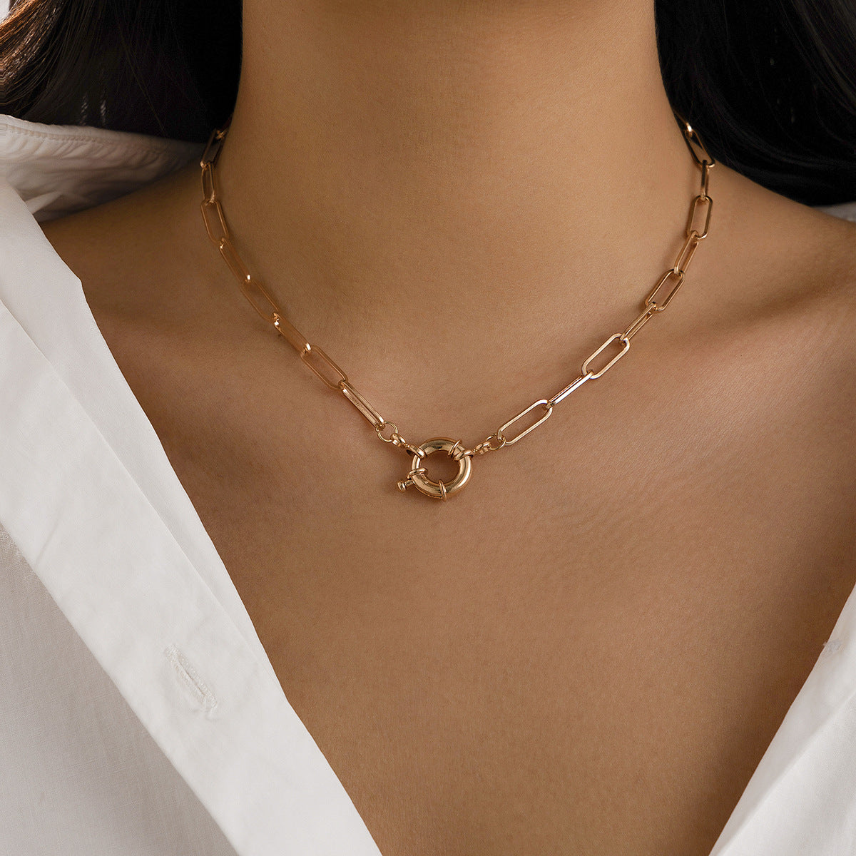 Minimalist Geometric Brass Snake Chain Necklace with Alloy Pendant for Women