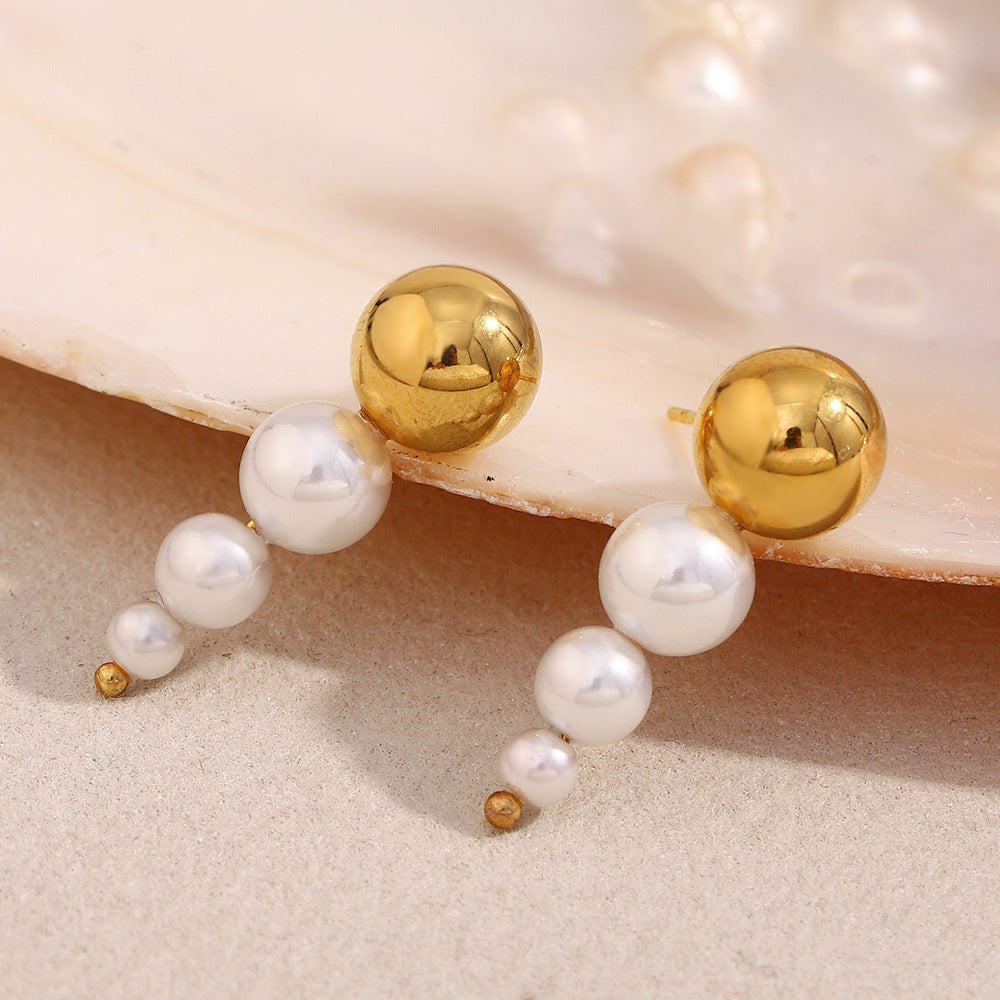 Minimalist Geometric Stainless Steel Earrings with 18K Gold Plating and Pearl Accents for Women