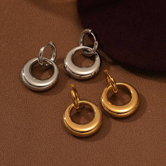 Pendientes redondos minimalistas de acero de titanio con chapado al vacío de oro de 18 quilates para mujer