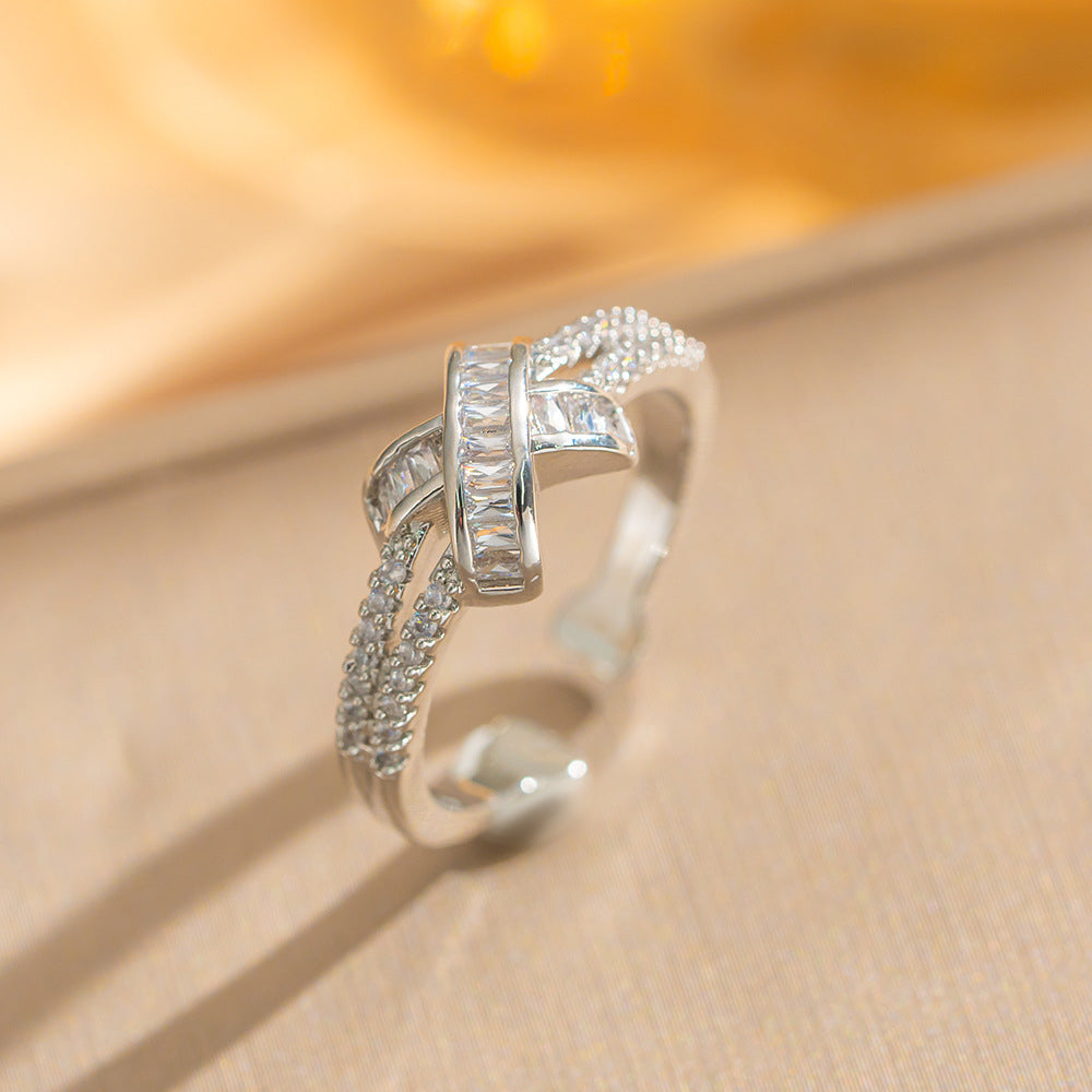 Luxury Minimalist Adjustable Open Ring for Women with Gold-Plated Copper Band and Zircon Stone Accent in Heart and Floral Shape