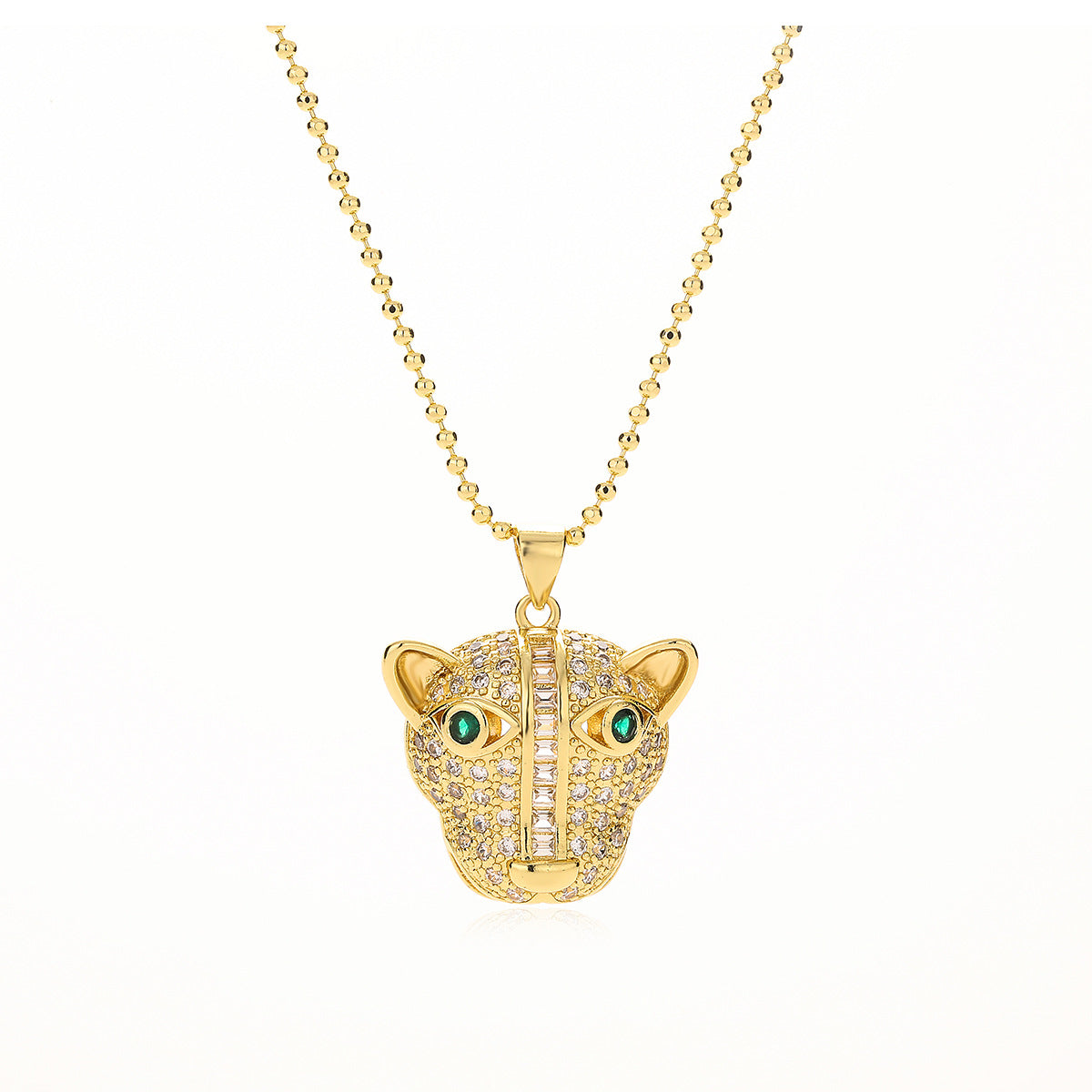 Minimalist Leopard Head Pendant Necklace for Women in Copper with 18K Gold Plating and Zircon Accents