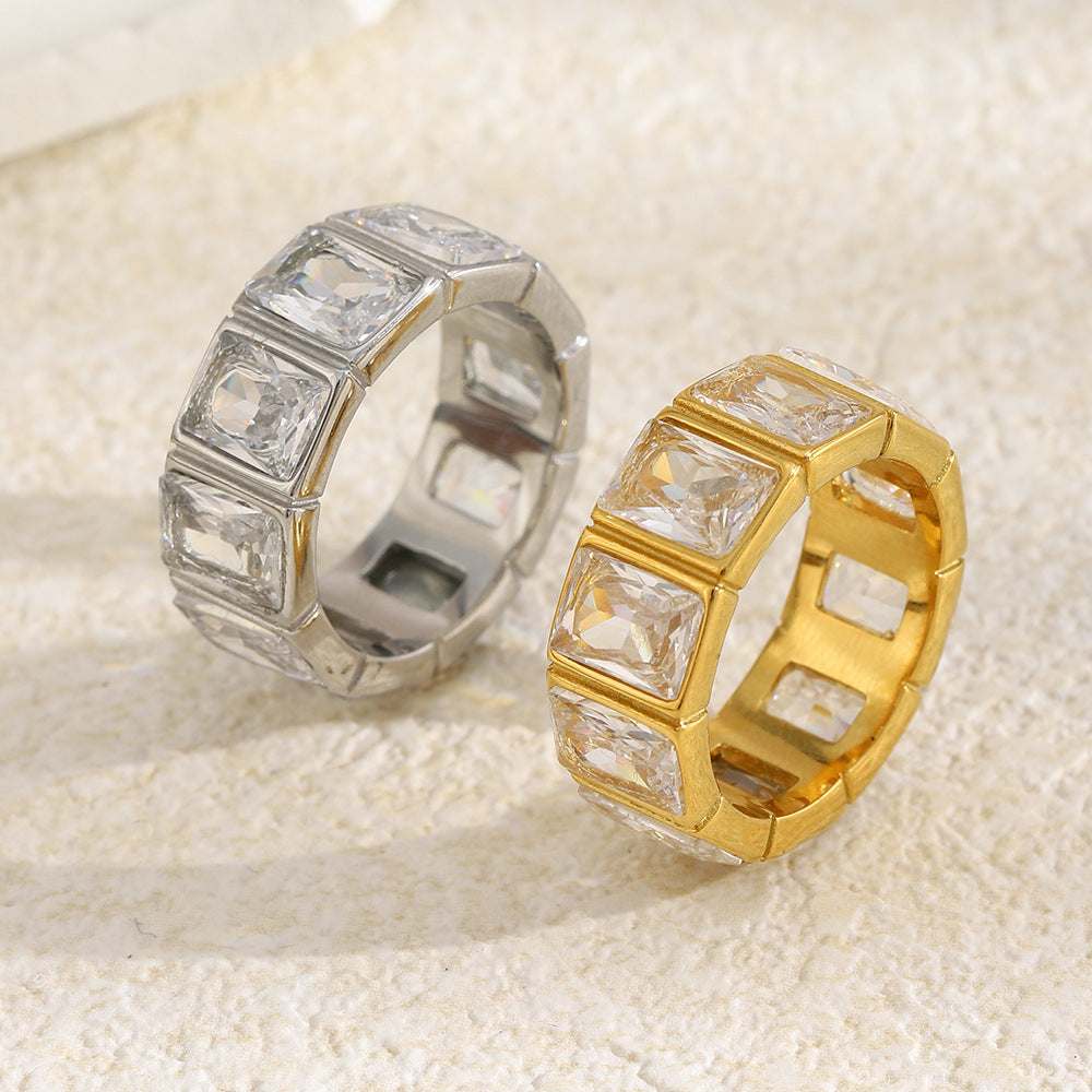 Minimalist Geometric Square Hollow 18K Gold Plated Stainless Steel Ring for Women