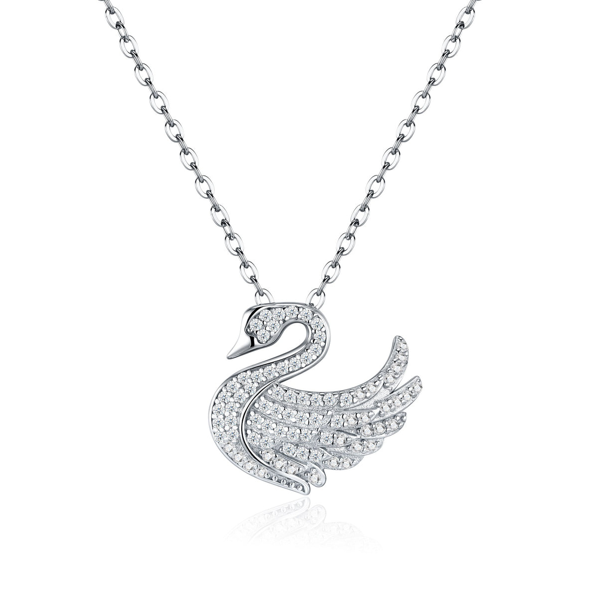 Sweet 925 Sterling Silver Inlaid Moissanite Swan Pendant Necklace