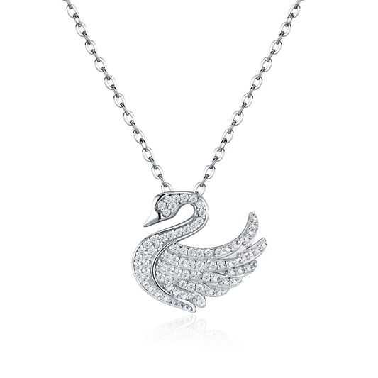 Sweet 925 Sterling Silver Inlaid Moissanite Swan Pendant Necklace