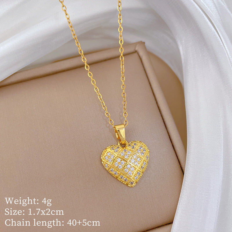 Sweet Minimalist Animal Shape Micro-Inlaid Cubic Zirconia Brass Pendant Titanium Steel Necklace for Unisex