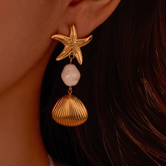 Pendientes de Acero Inoxidable con Forma de Estrella de Mar de Diseño Moderno, Chapados, para Mujer, Pendientes Geométricos Inspirados en la Playa