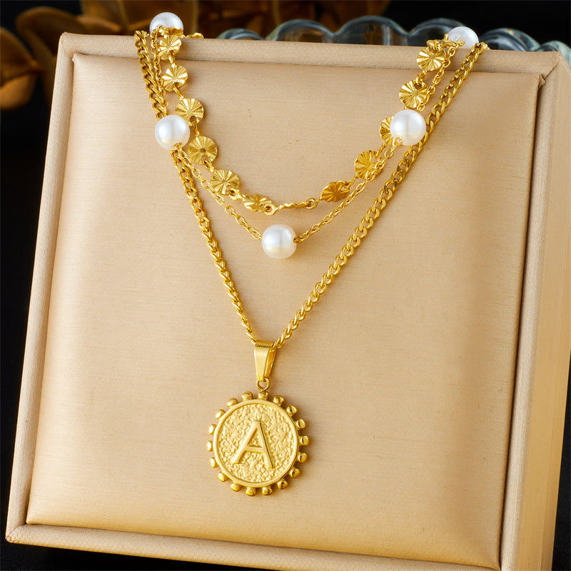 Vintage Double Layer Stainless Steel Necklace with Rhinestone and Drip Oil Cherry Heart Star Charms