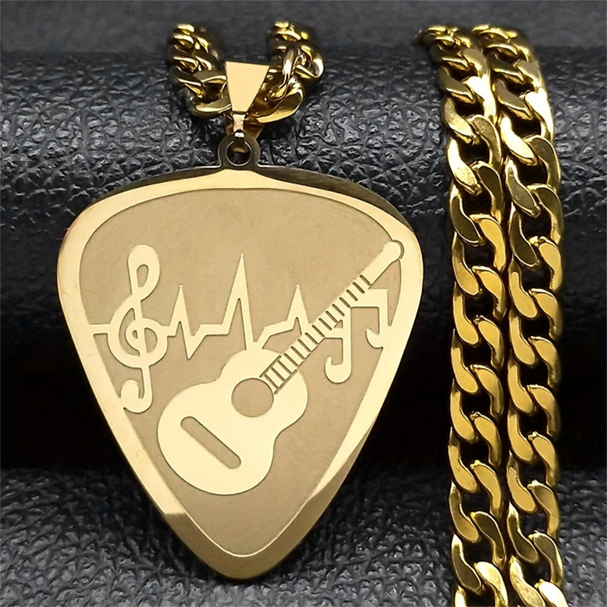 Edgy Geometric Guitar and Bass Note Pendant Necklace for Music Lovers in Stainless Steel with Titanium Steel Pendant and Plated Finish
