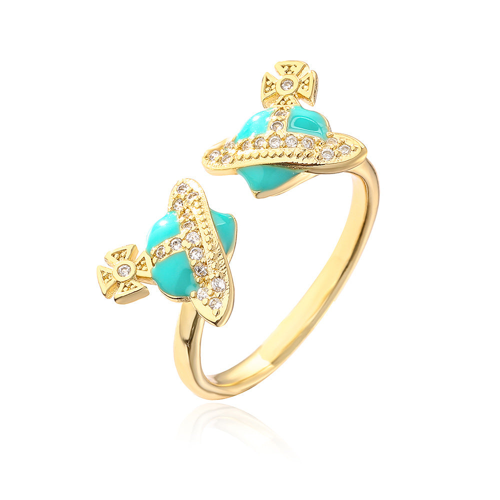 Irregular Geometric Copper Ring with 18K Gold Plating and Enamel Finish for Women