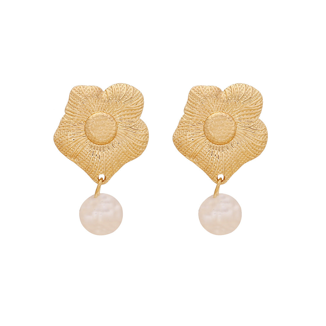 Minimalist Floral Stainless Steel Earrings for Women with Sunflower Motif and Plated Finish