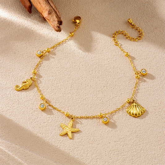 Stainless Steel Starfish Scallop Seahorse Anklet for Women