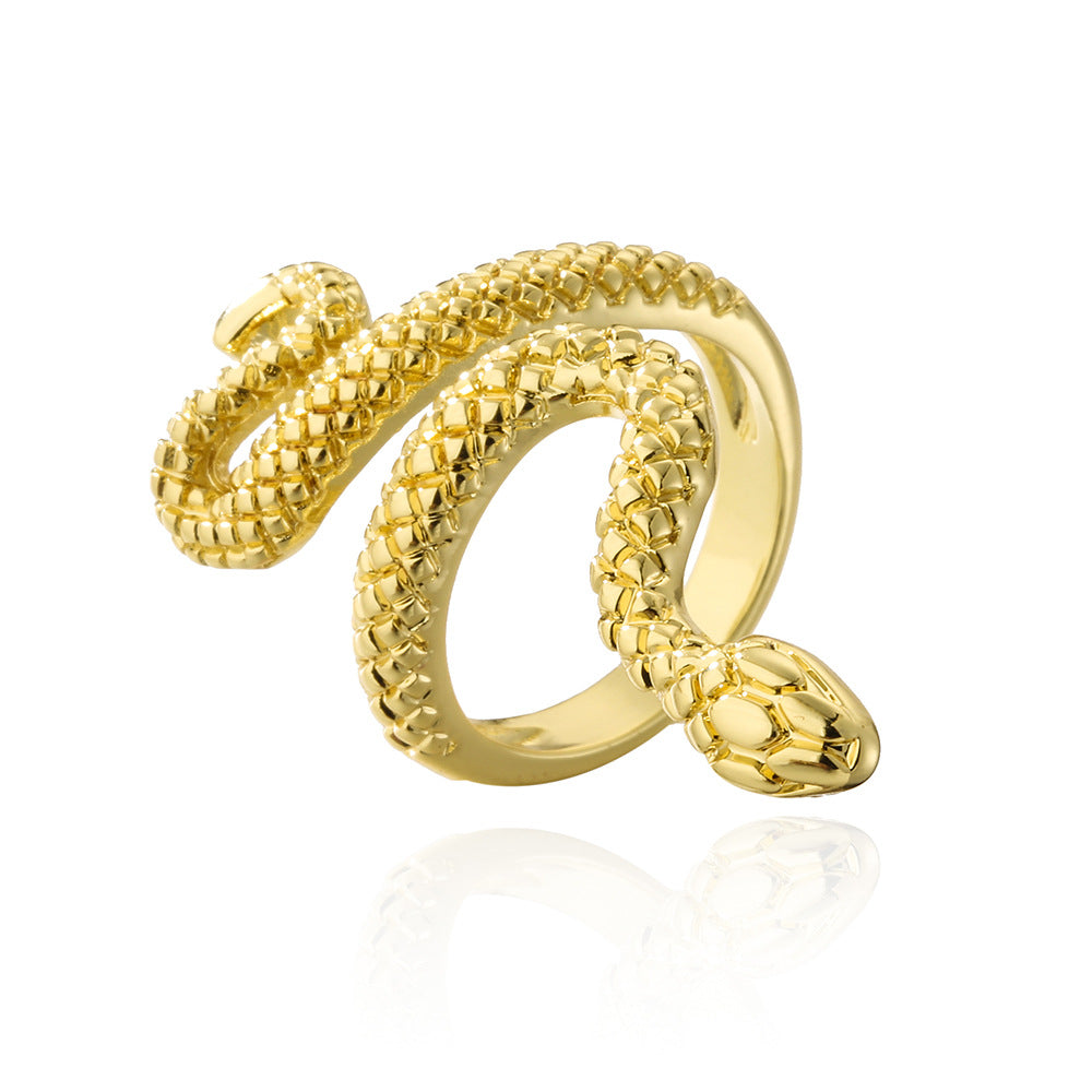 Anello Aperto a Serpente Geometrico Minimalista Placcato Oro 18K Rame con Zirconi Micro Incassati da Donna