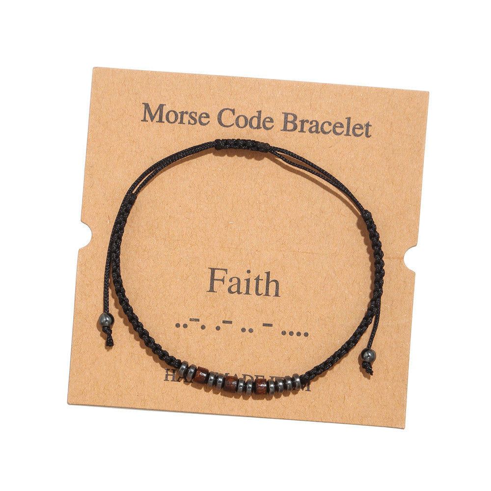 Morse Code Letter Number Wood Bracelet for Unisex