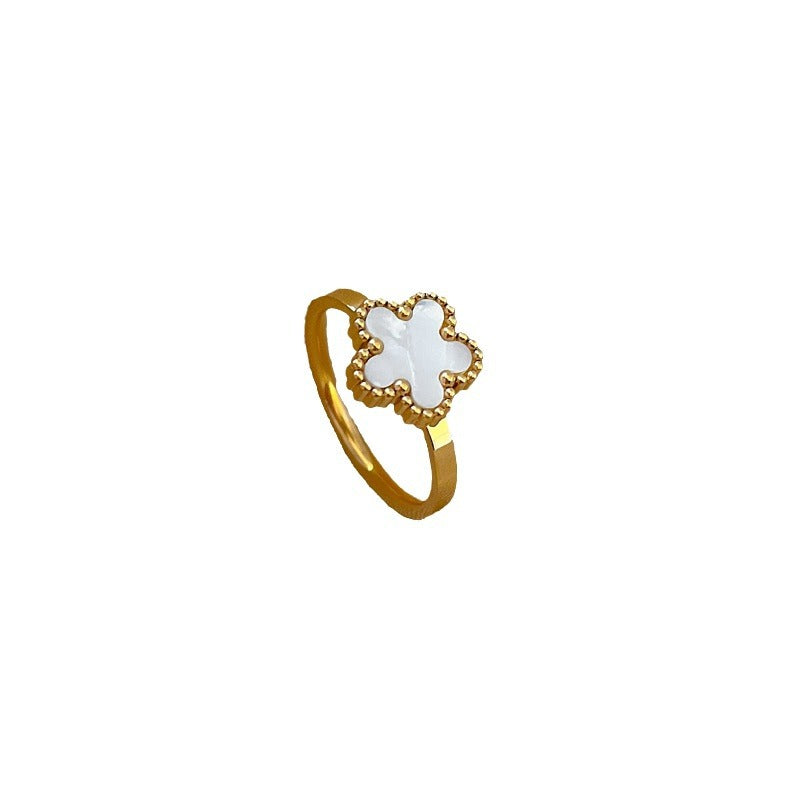 Anillo de dedo pulido de acero de titanio minimalista floral