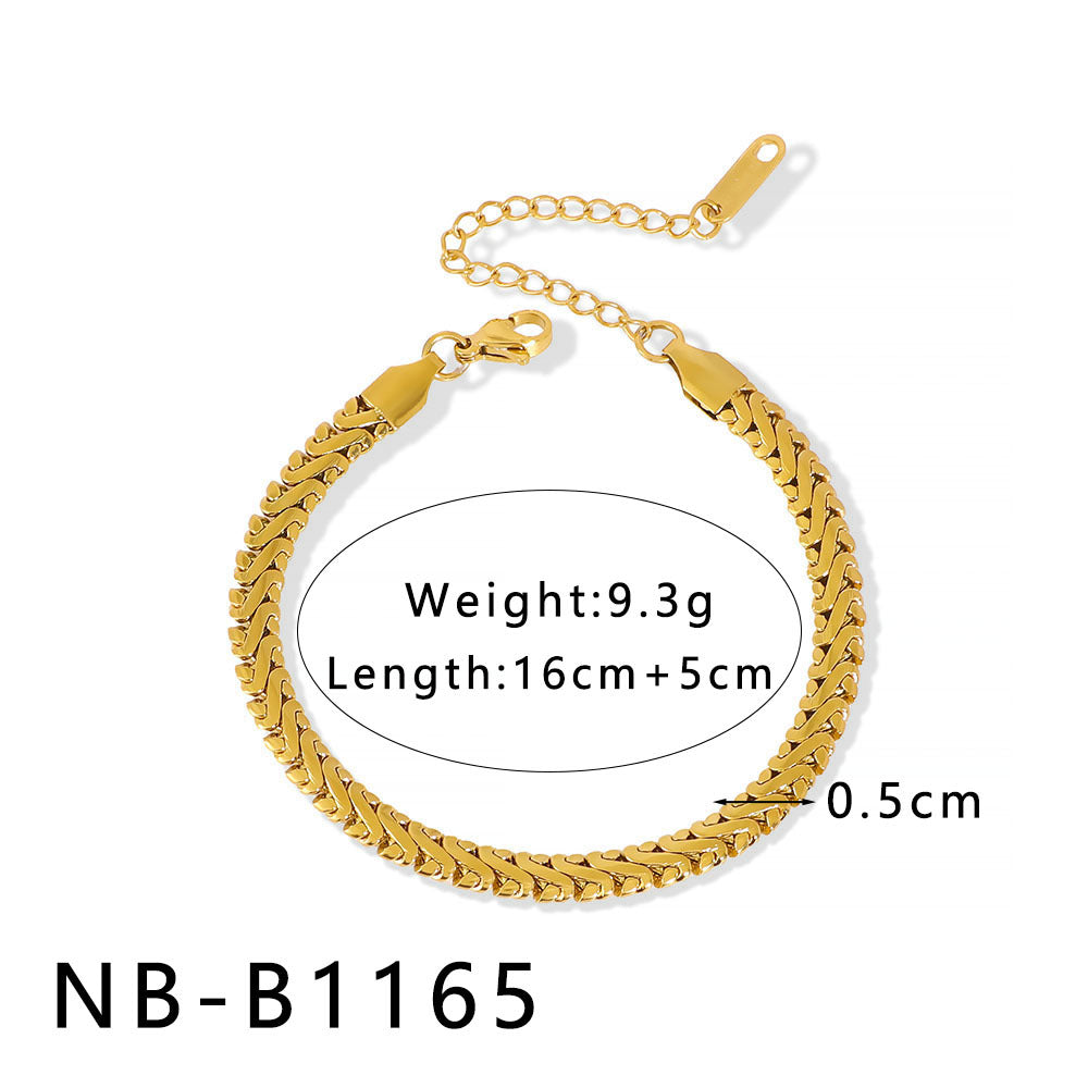INS Style Geometric and Letter-Shaped Titanium Steel Stainless Steel Bracelet with 18K Gold Plating for Couples