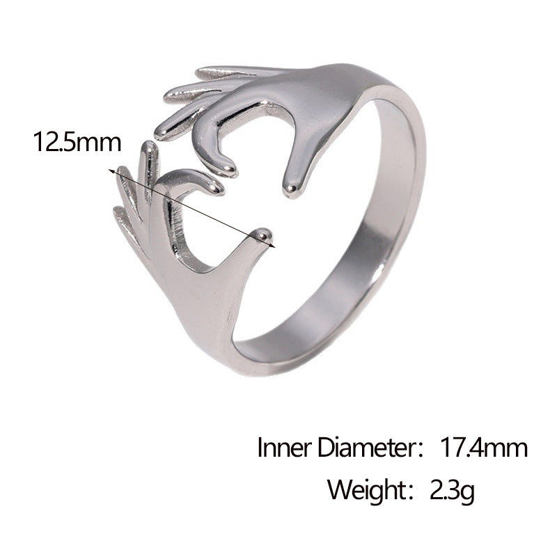 Fashion Minimalist Open Adjustable Heart Ring 18K Gold Plated Stainless Steel Jewelry for Women